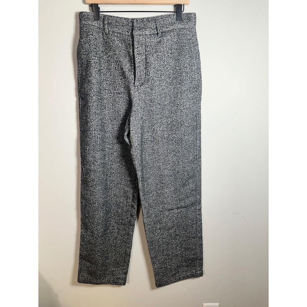 Zara Mens Herringbone Trousers Grey Black White Relaxed Straight Pants 30x27